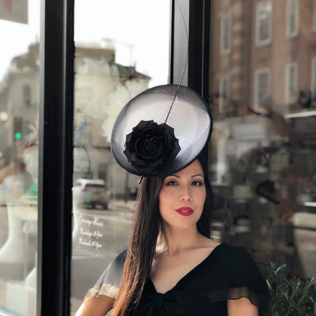 Audrey Black White Fascinator Hat Royal Ascot Wedding Flower Feather ...