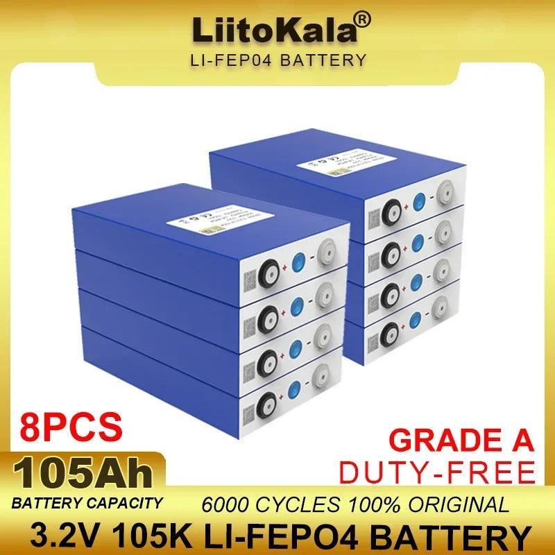 8pcs LiitoKala 3.2V 105Ah LiFePO4 battery Lithium iron phospha for 12V