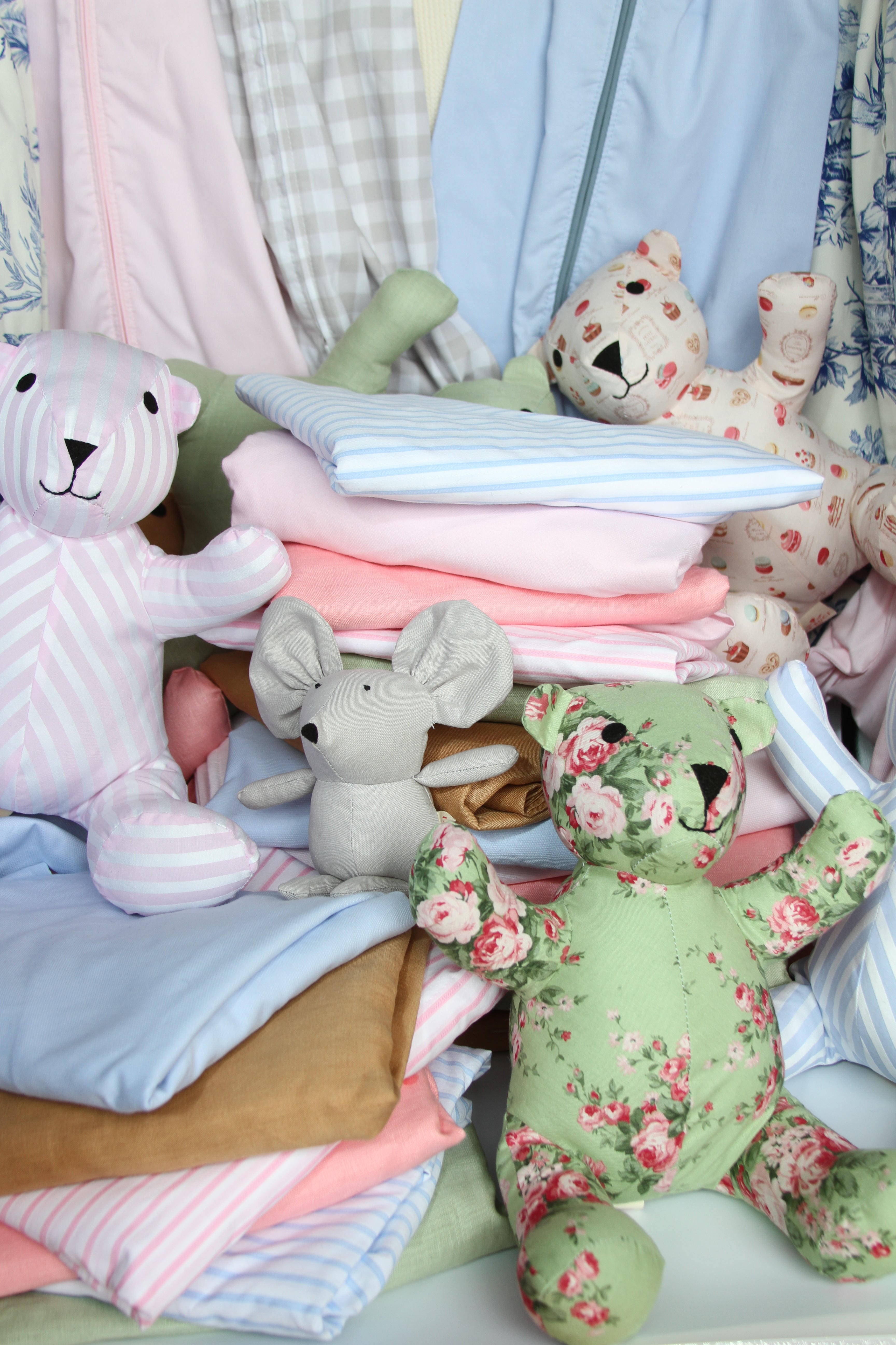Teddy Bear in Pink and White Stripe Cotton