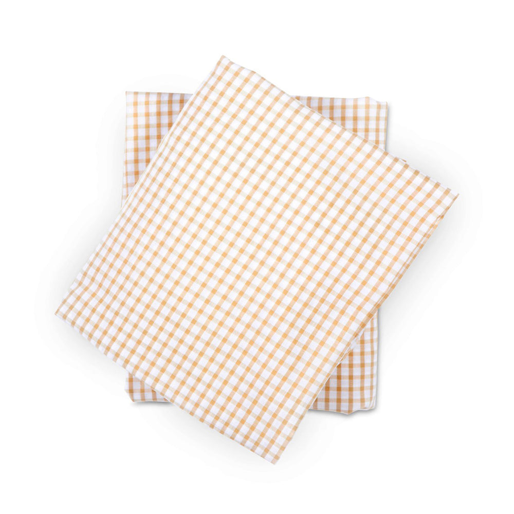 Crib Sheet In Tan Gingham Cotton De Buci Baby