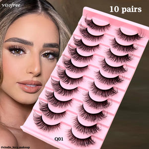 10 Pairs Eyelashes Natural Long 3D Mink Lashes Fluffy Volume Mink False Eyelashes Cruelty Free Wispy Lashes Makeup Cilios Q01 - Forkeepz