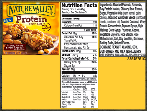 Nature Valley Chewy Protein Nutrition Supplements Facts - eight different sugars