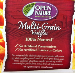 Open Nature Multi-Grain Waffle Packaging - SAPP - Safeway argument - sodium acid pyrophosphate