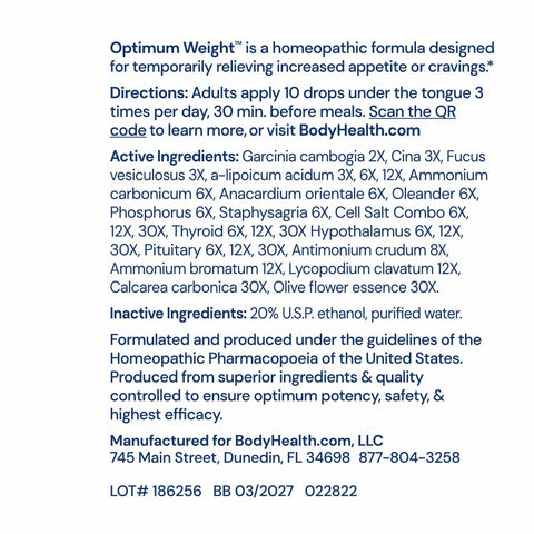 Optimum Weight Management Label