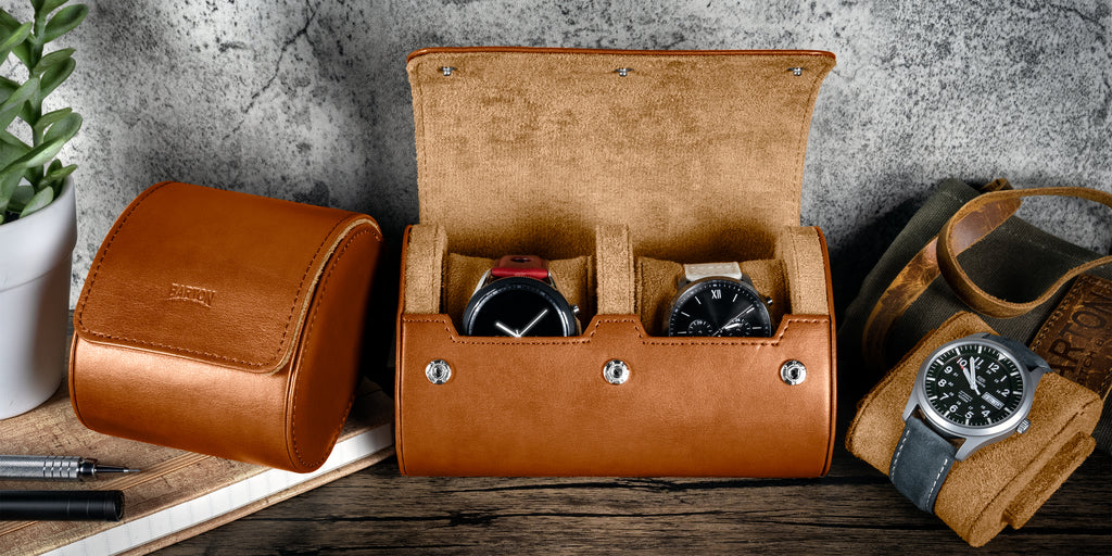 leather watch roll for two watches