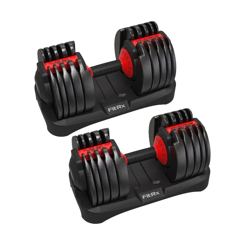 (2 pack) FitRx Smart Bell, Quick Select Adjustable Dumbbell, 5-52.5 lbs., Black, Single