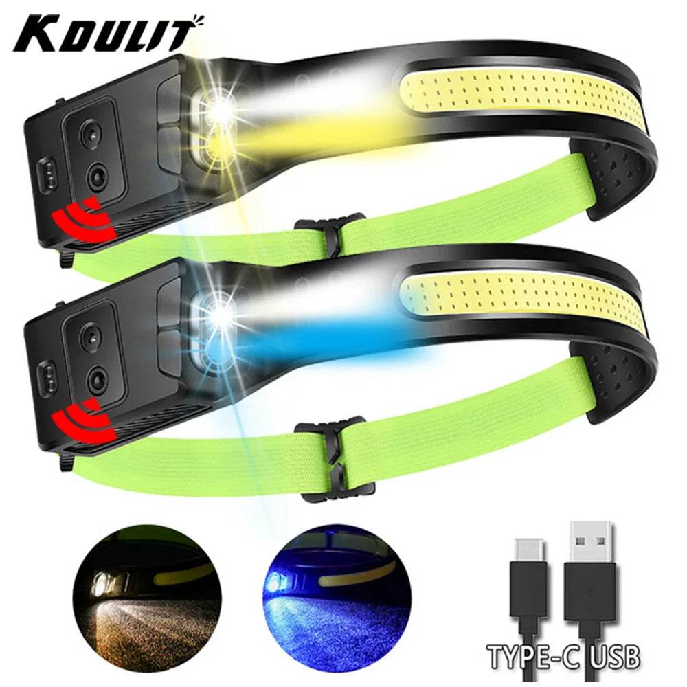 COB+XPE LED Induction Headlamp USB Rechargeable Head Flashlight Waterproof Headlight LED Head Torch for Outdoor Fishing Running