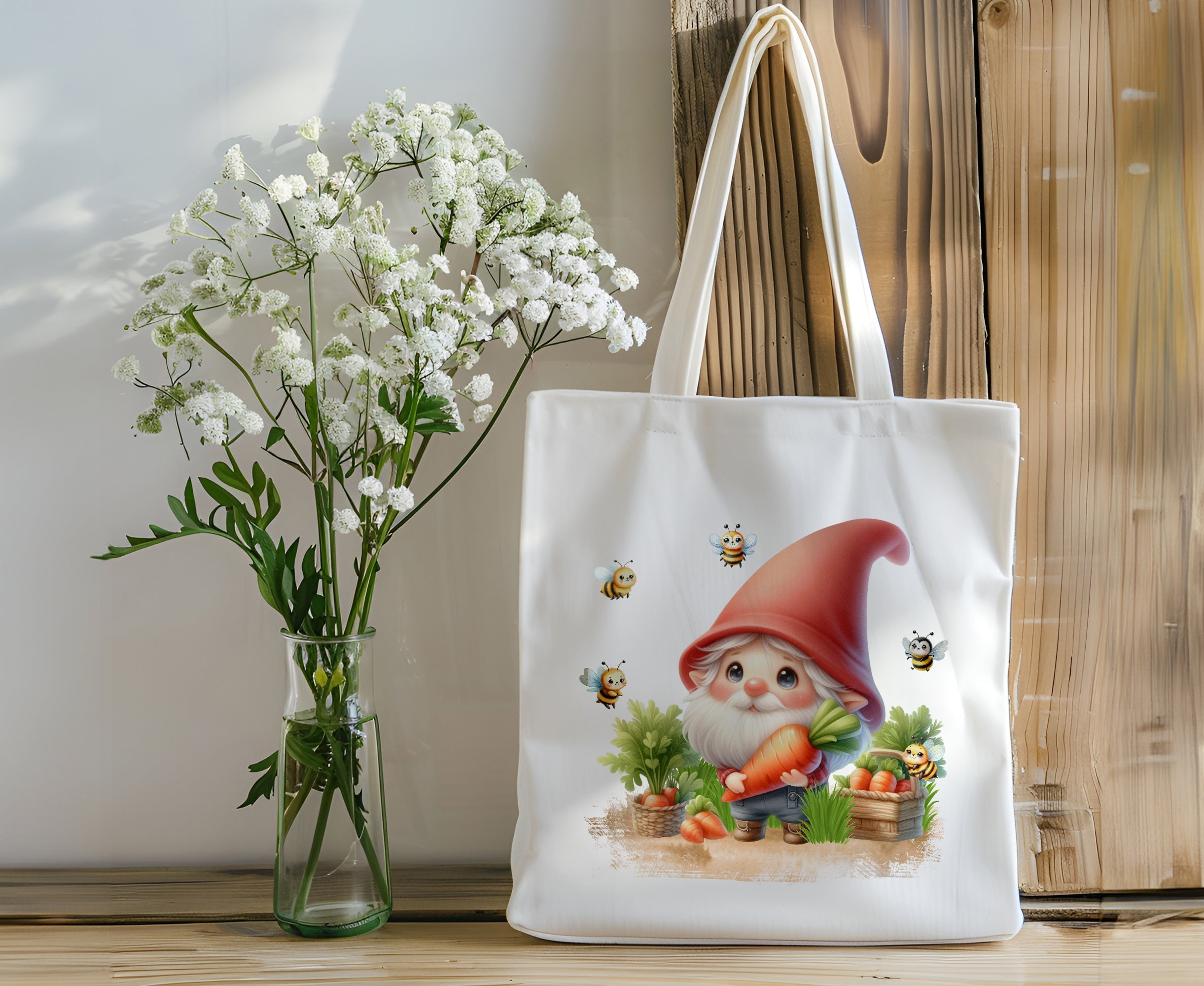 🌱 Vegetable Garden Gnome Tote - Whimsical & Handy