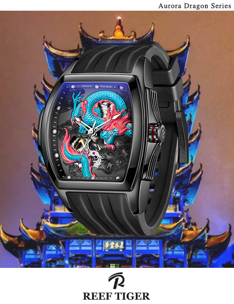Luxury Cool Blue China Dragon Unique Mens Watches from Reef Tiger