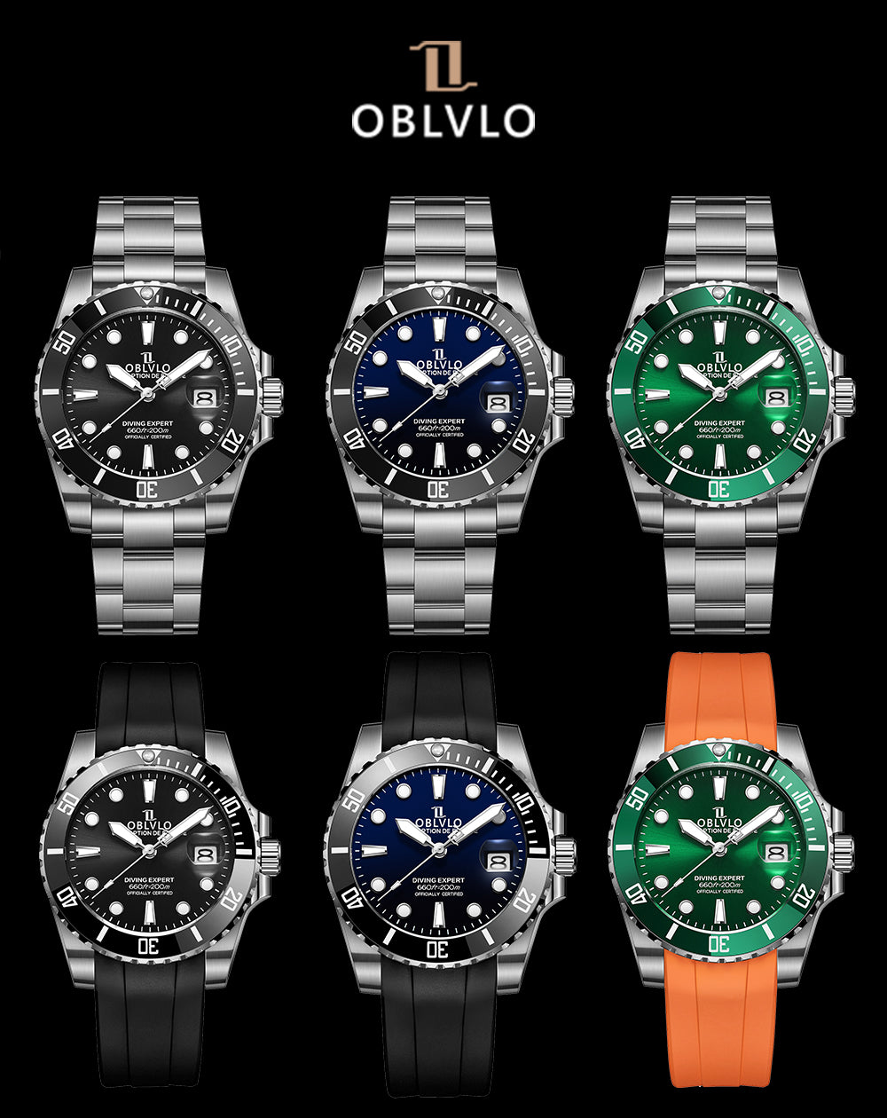 Oblvlo Design DM-SIM Luxury Classic & Sport Dive Watches For Men