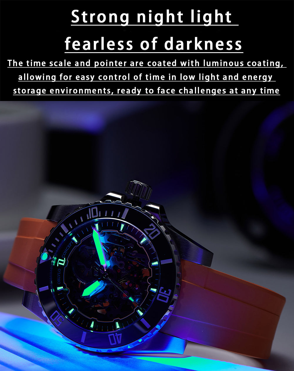 Best Oblvlo Design DM-S Luxury Automatic Skeleton Dive Watch