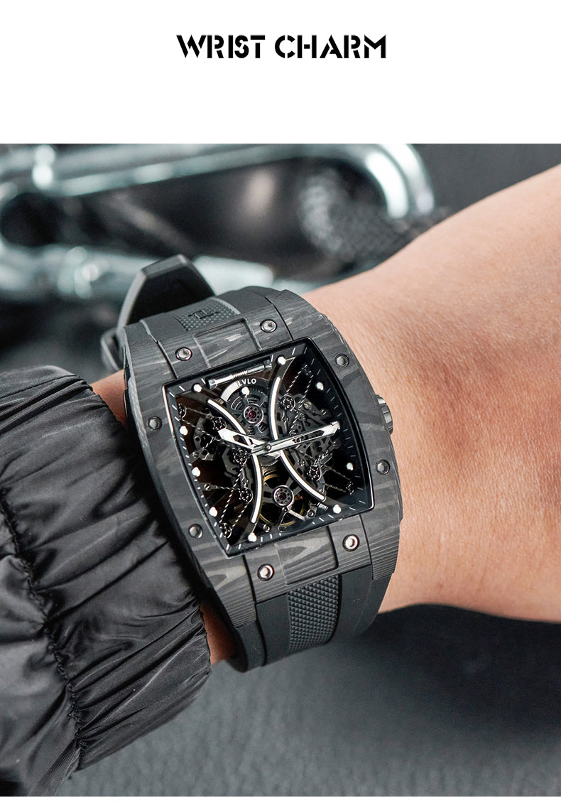 Carbon Fiber Automatic Skeleton Watches For Men