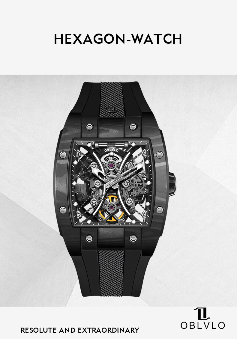 Luxury Oblvlo Carbon Fiber Automatic Skeleton Watches