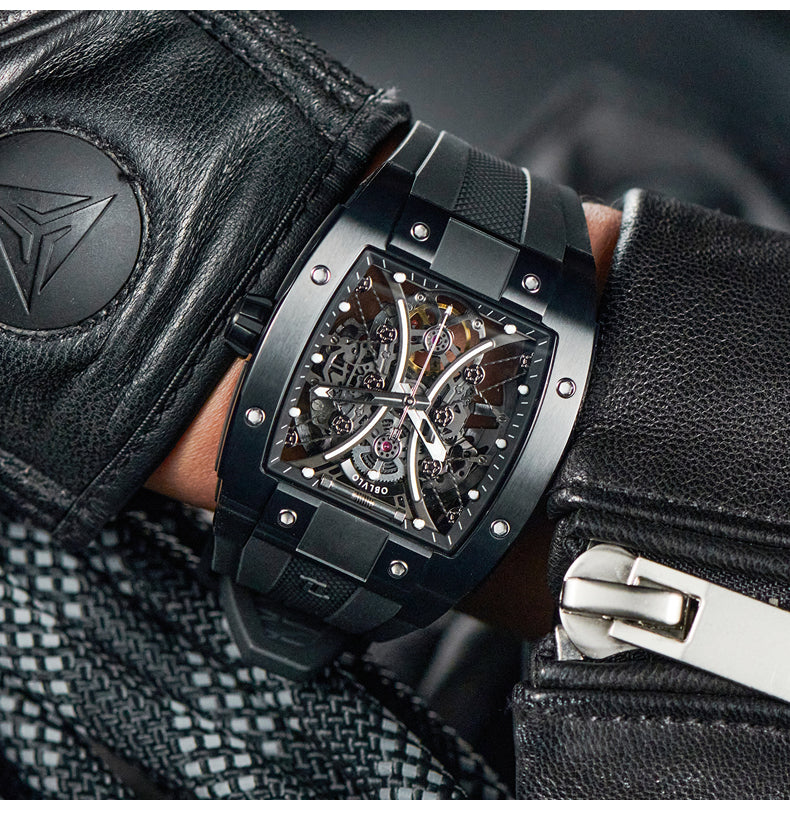 Luxury Oblvlo EM-S Black PVD Automatic Skeleton Watches