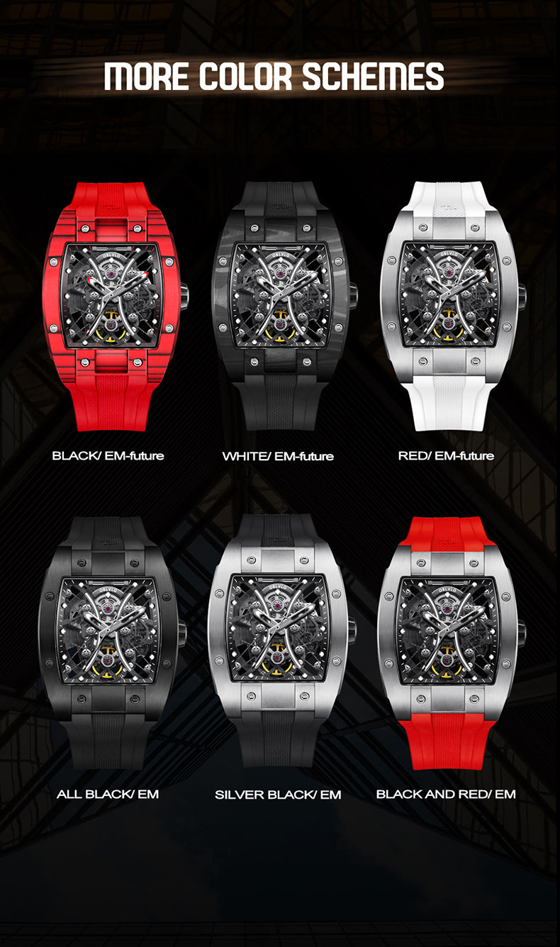 luxury Oblvlo Carbon Fiber Automatic Skeleton Watches