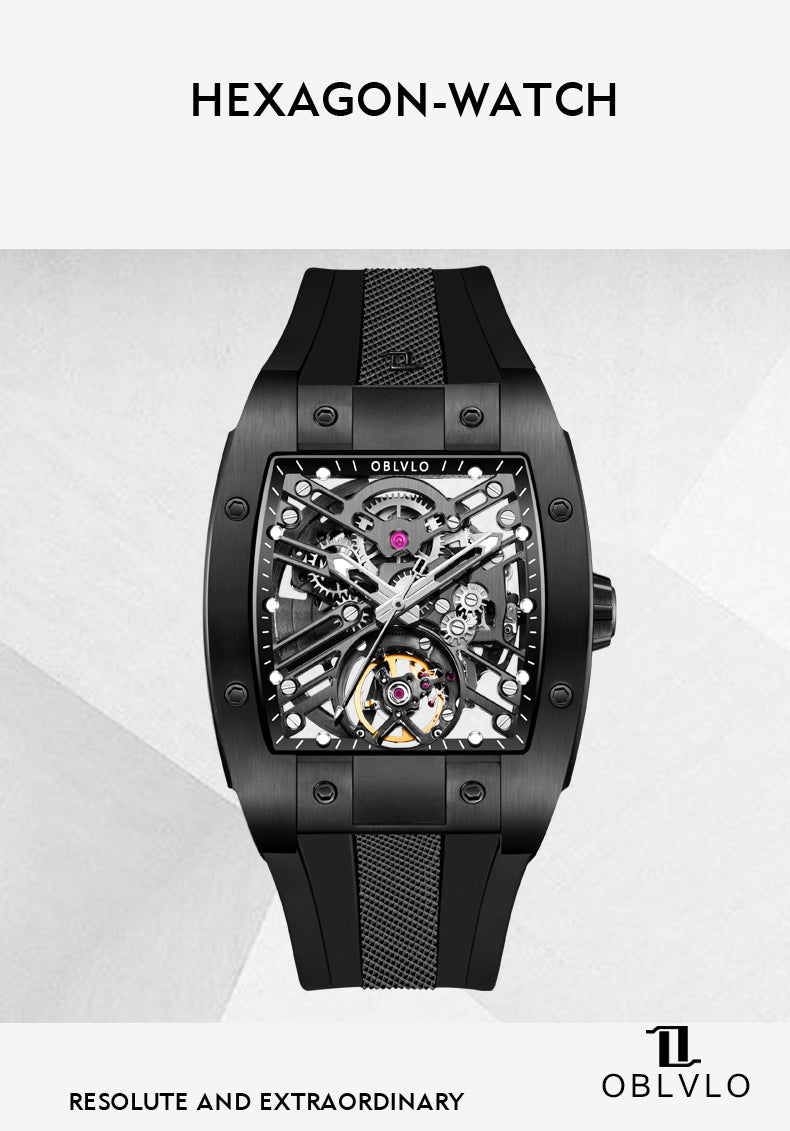 Oblvlo EM-ST Black PVD Skeleton Automatic Watches