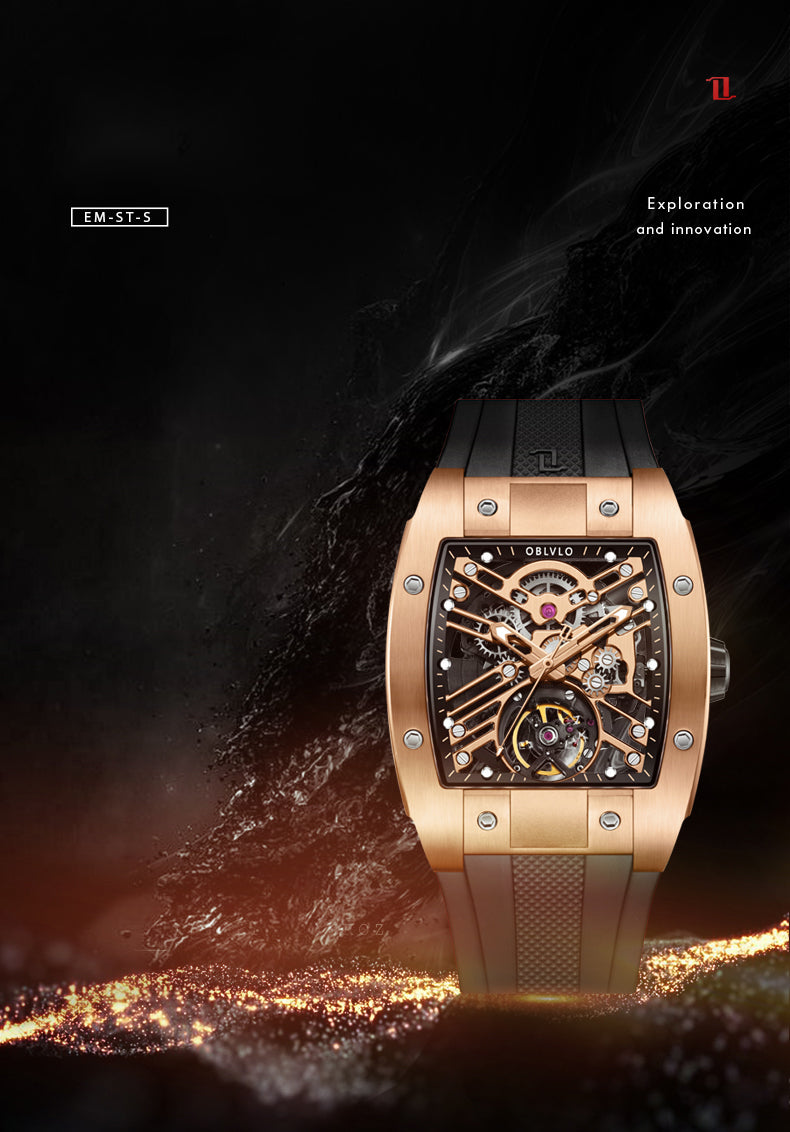 Oblvlo EM-ST Rose Gold Skeleton Automatic Watches
