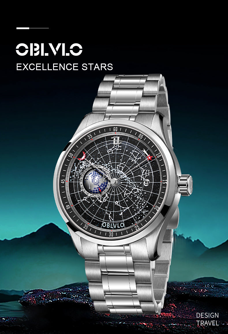 Black Starry Sky Automatic Steel Dress Watches