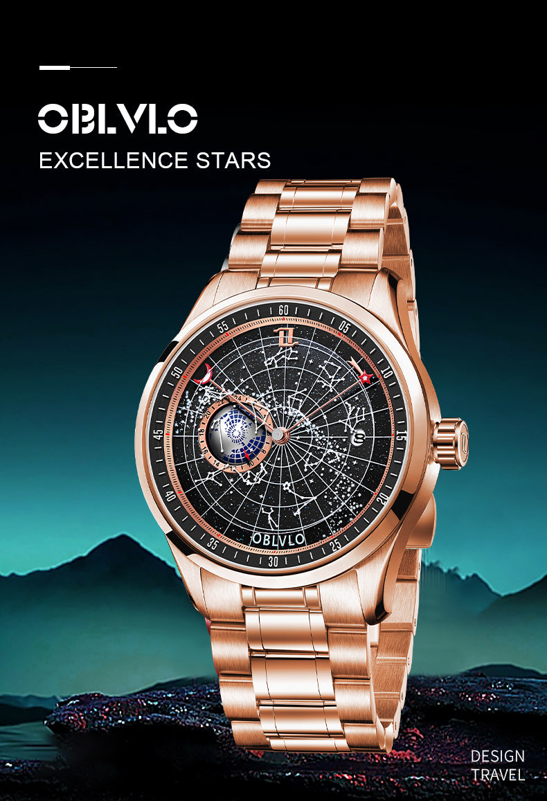 Rose Gold Starry Sky Automatic Dress Watches