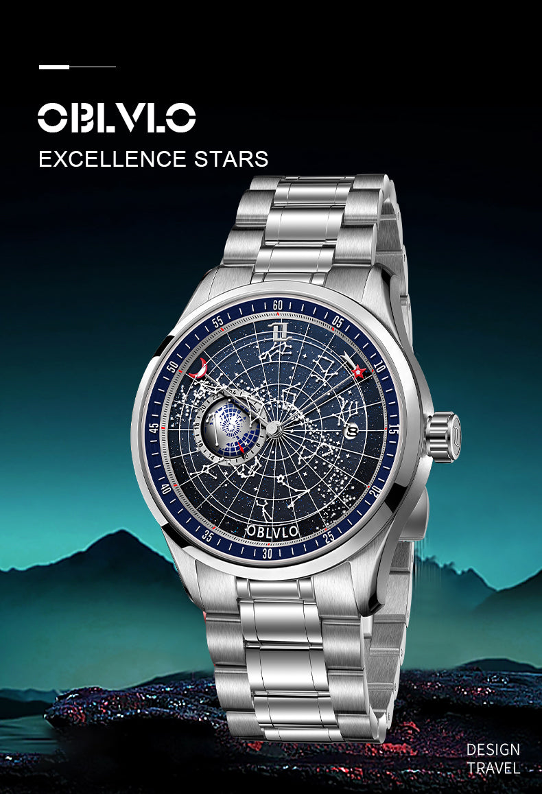 Blue Starry Sky Automatic Steel Dress Watches