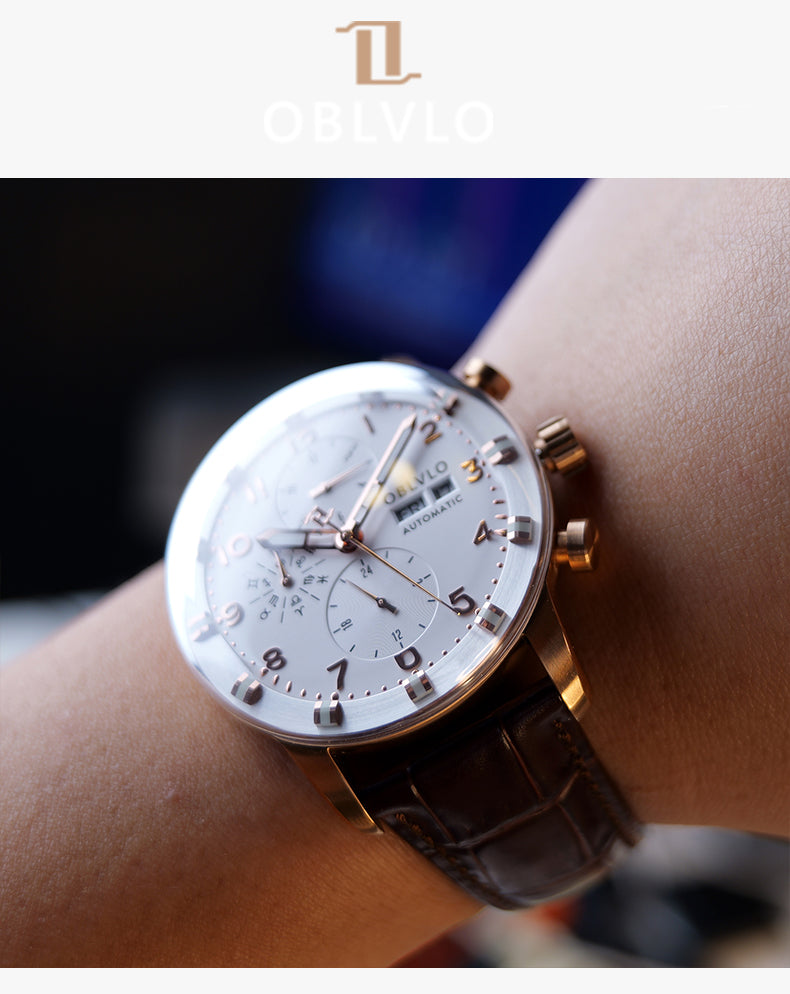Luxury Men Pilot Chronograph Rose Gold Watches - Oblvlo Design IM-MU PWW
