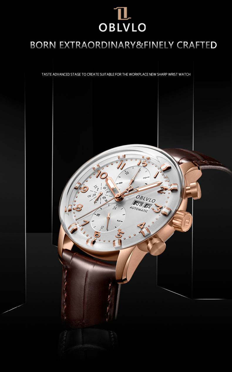 Luxury Men Pilot Chronograph Rose Gold Watches - Oblvlo Design IM-MU PWW