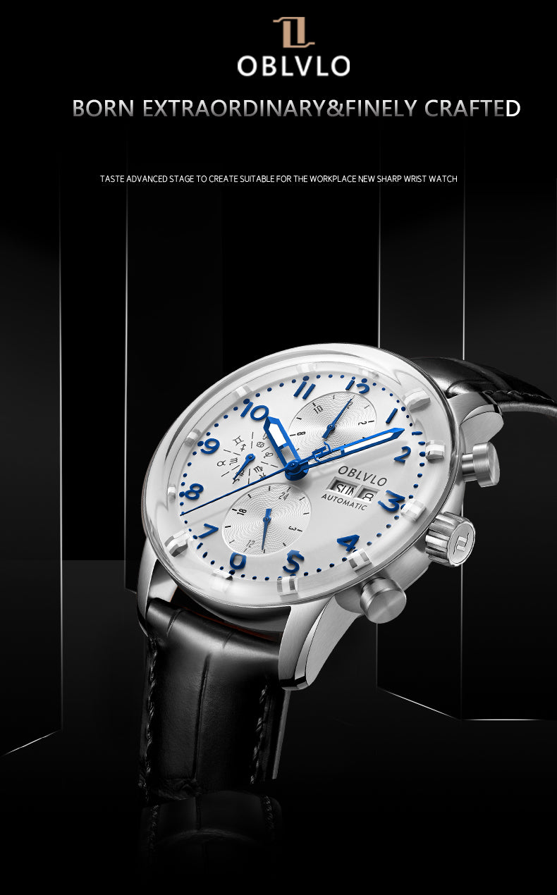 Luxury Pilot Chronograph Watch For Men - Oblvlo Design IM-MU YWB