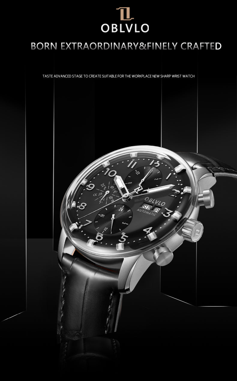 Luxury Chronograph Automatic Men's Watch - Oblvlo Design IM-MU YBB