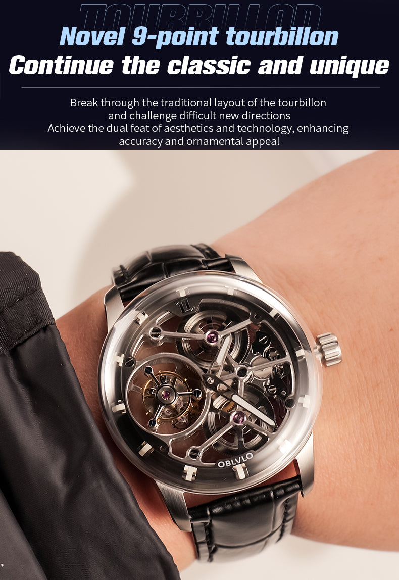 Affordable Luxury OBLVLO Mens Skeleton Tourbillon Watches for Sale