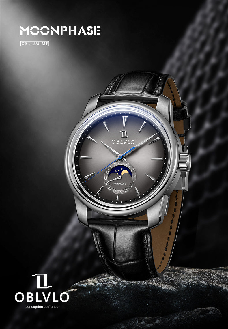 Luxury Vintage Automatic Moon Phase Watches - Oblvlo Design JM-MP YBBL