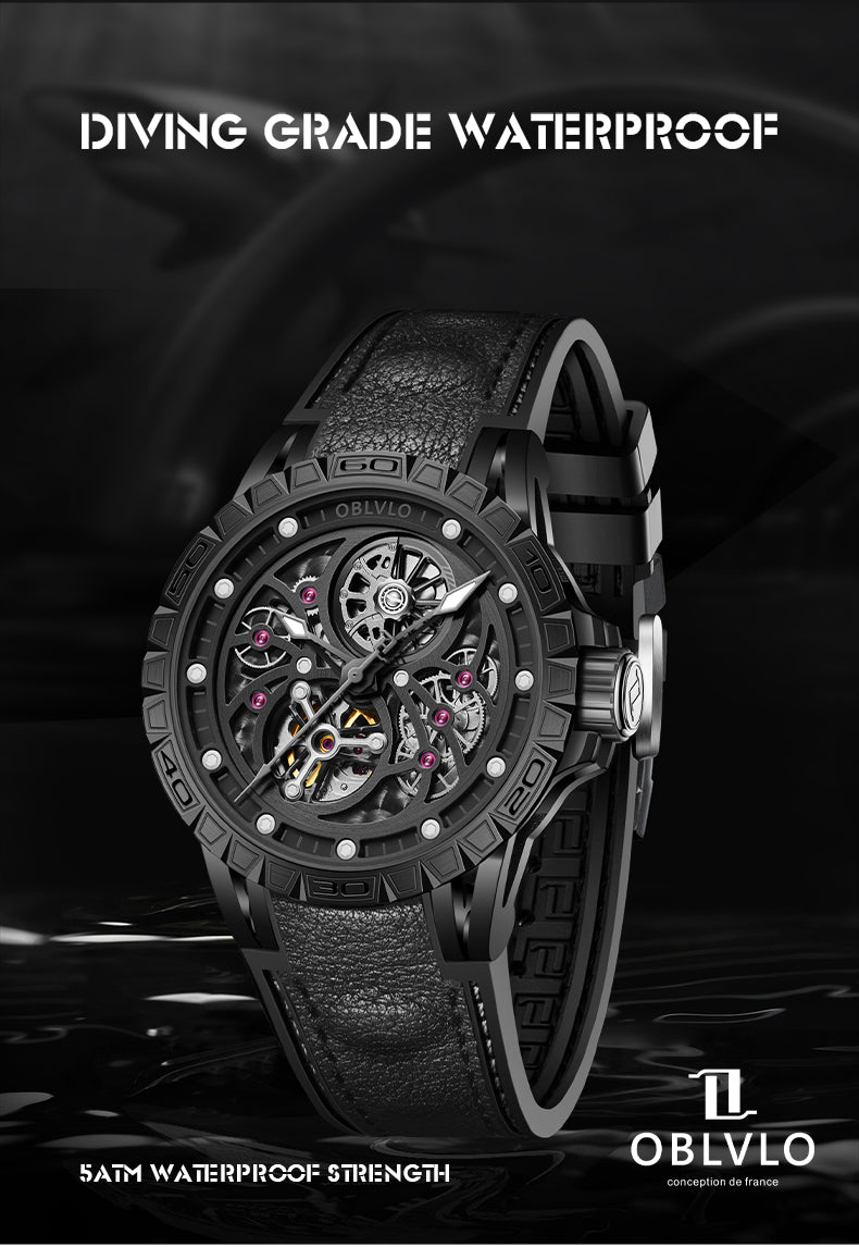 Luxury Automatic Black PVD Watches Oblvlo LMS BBB