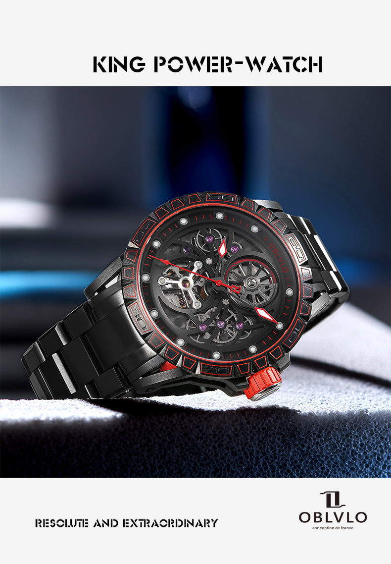 Oblvlo LMS-S BRB Black PVD Luxury Automatic Skeleton Watches