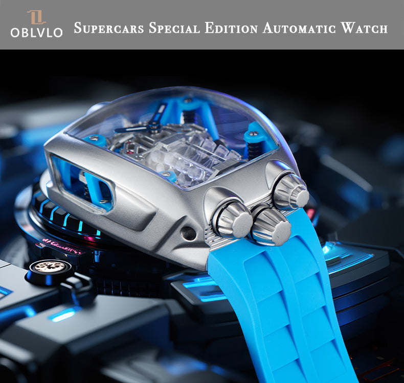 Luxury OBLVLO BG Racing Engine Series Unique Skeleton Automatic Mechanical Watch