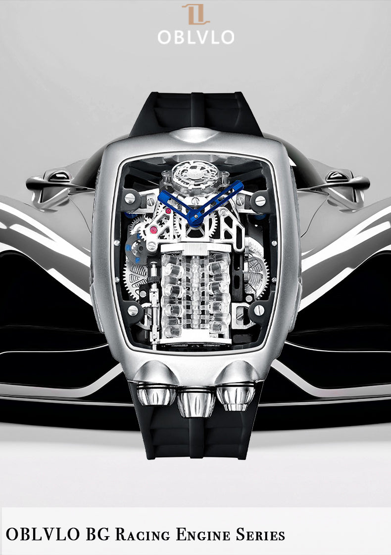 Luxury Men's Tonneau Automatic Tonneau Watch -  OBLVLO BG Racing Engine