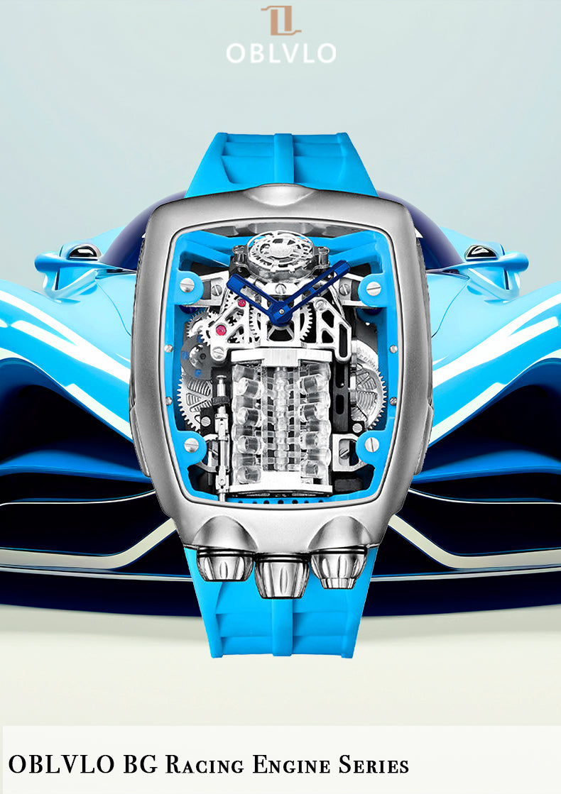 Luxury OBLVLO BG Racing Engine Series Unique Skeleton Automatic Mechanical Watch