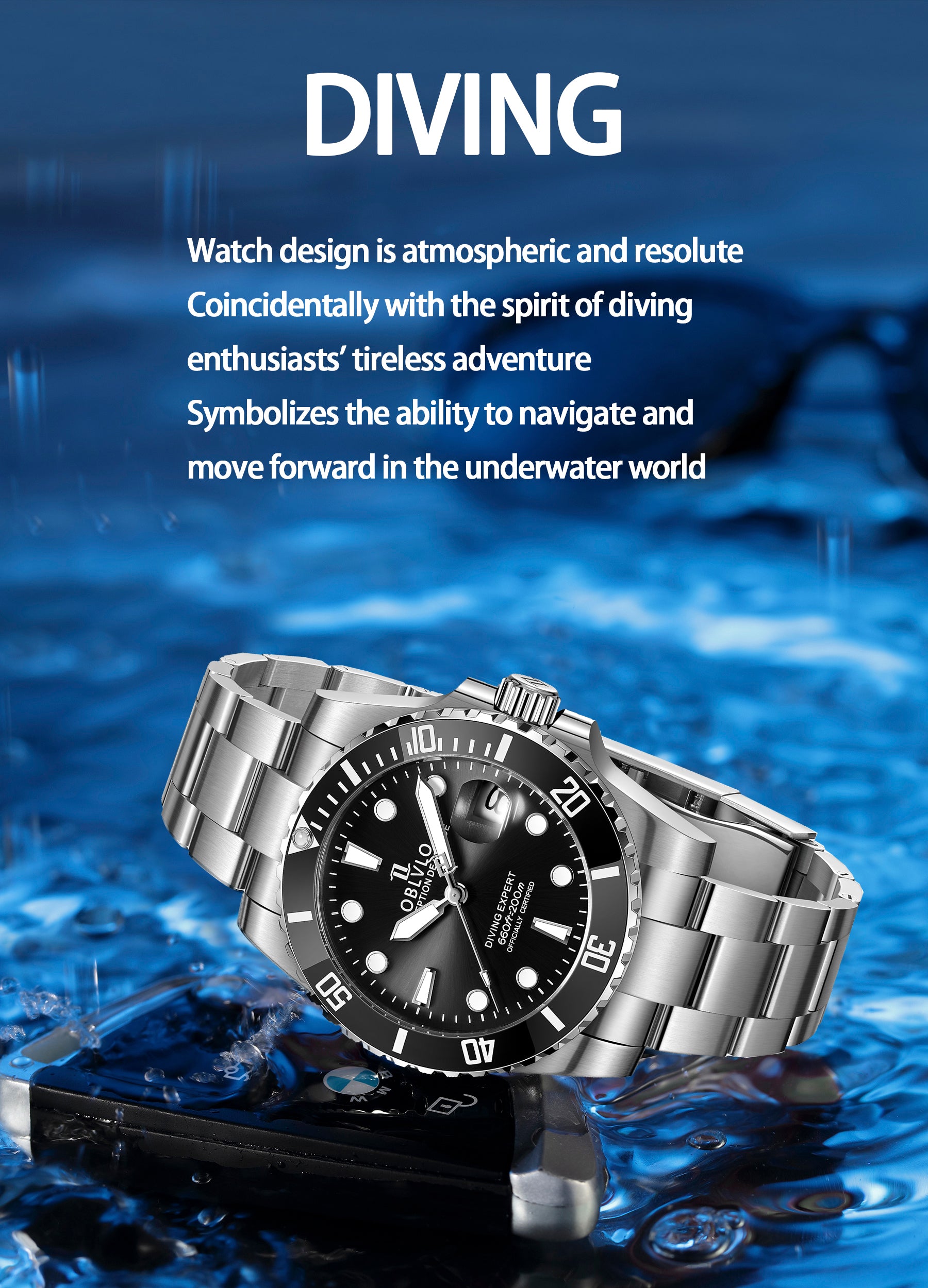 Luxury Classic Automatic Dive Dress Watch For Men -  Oblvlo Design DM-SIM