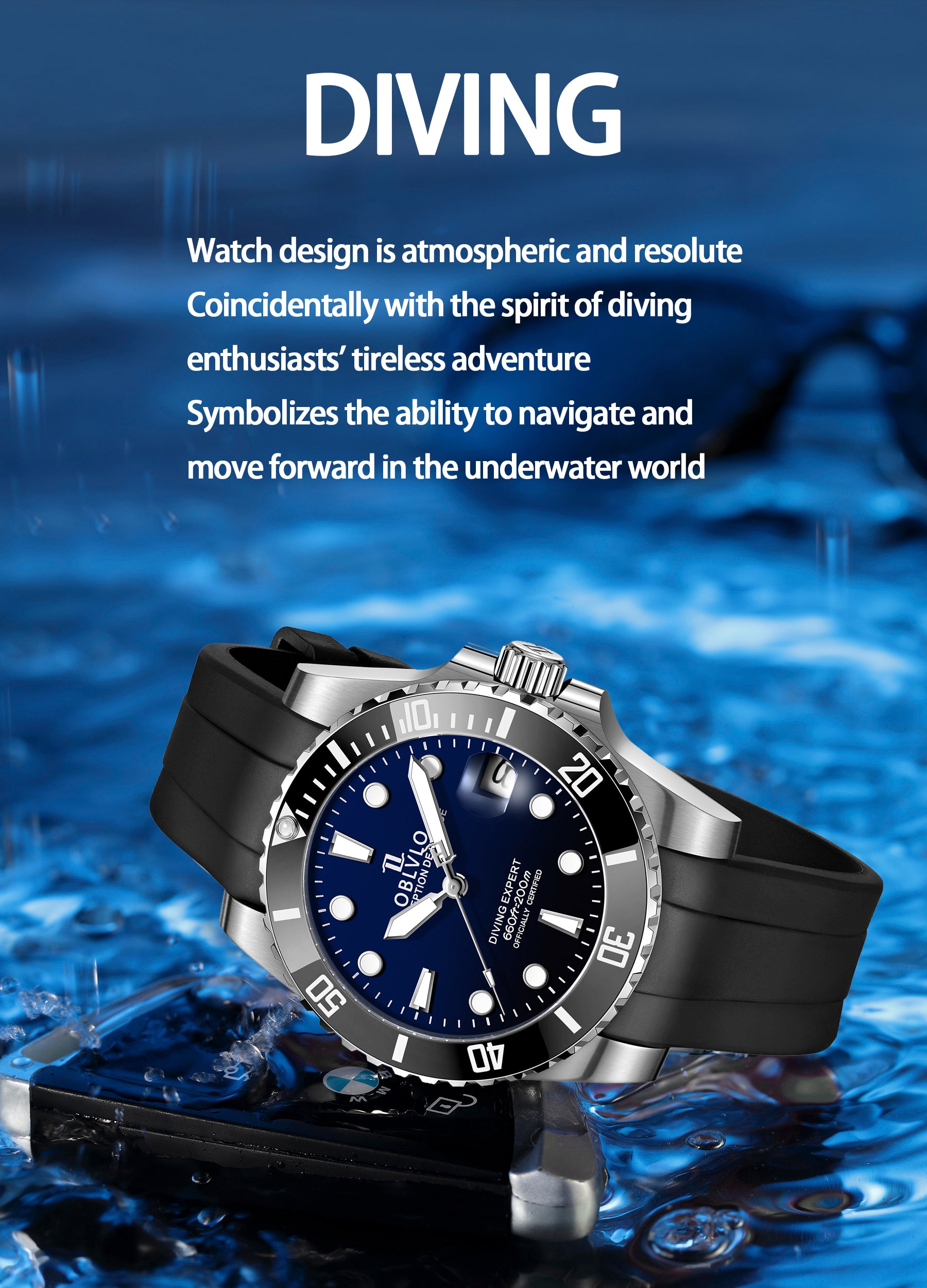 Luxury Classic Mens Automatic Dive Watches - Oblvlo Design DM-SIM