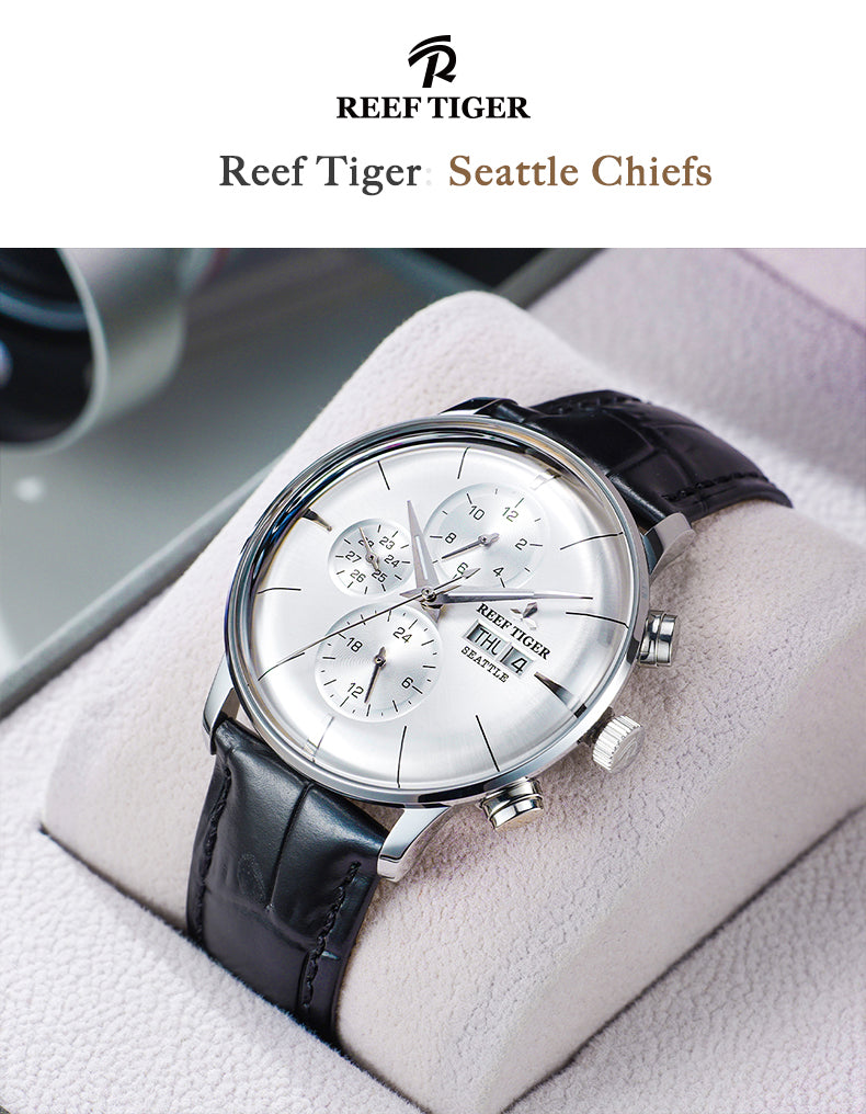 Reef Tiger Seattle Chiefs Luxury Vintage Dress Chronograph Automatic Watches