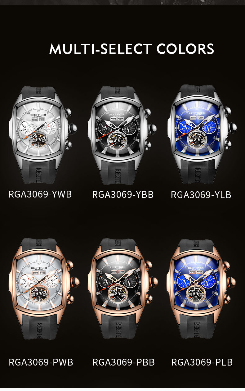 Best Reef Tiger Aurora Tank II Luxury Mens Automatic Sport Watches