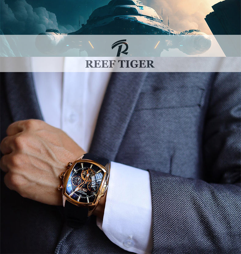 Rose Gold Reef Tiger Aurora Tank II Luxury Mens Automatic Watches