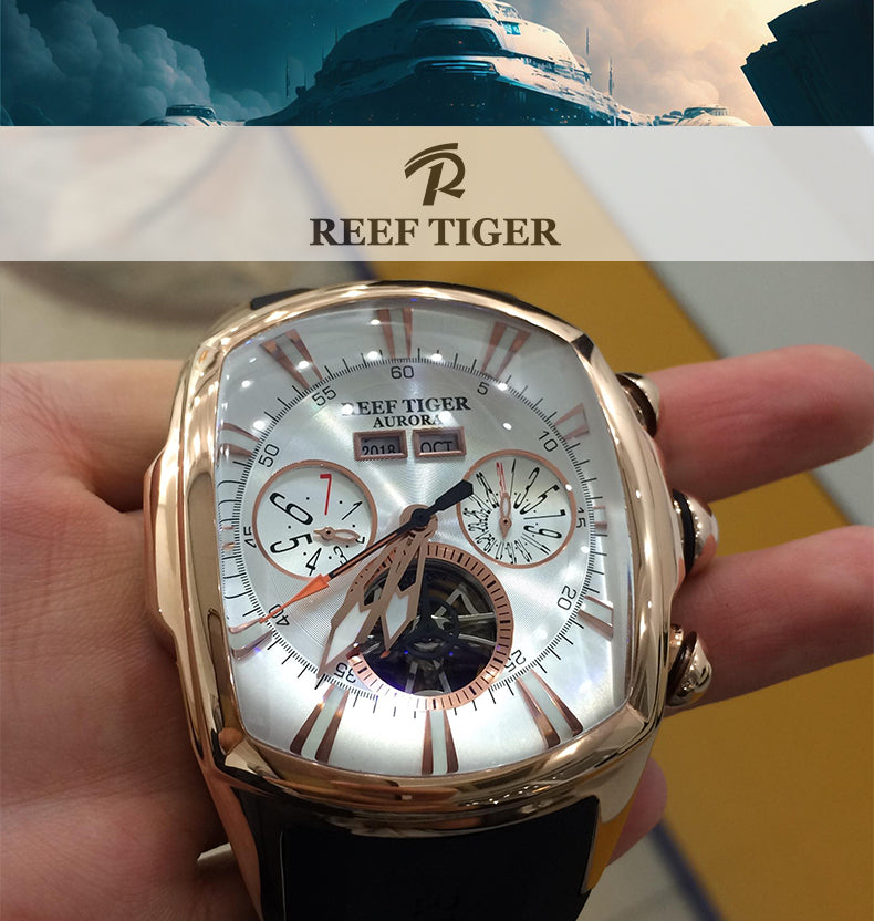 Reef Tiger Aurora Tank II Rose Gold Luxury Sports Automatic Military Watch