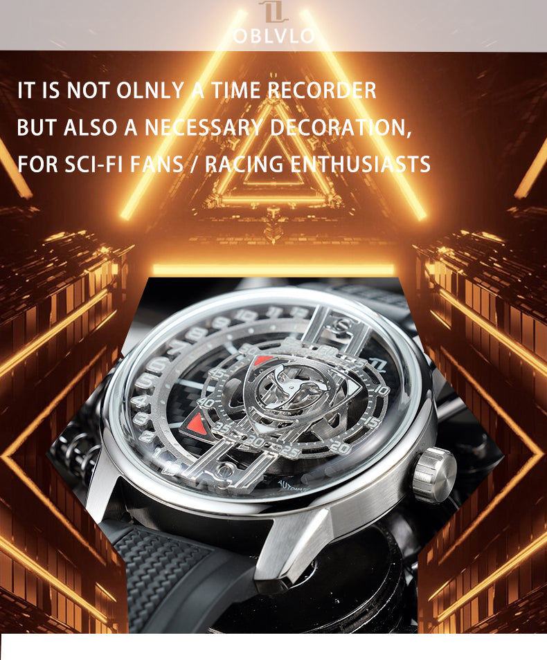 Best Unique Luxury Men's Carbon Fiber Automatic Skeleton Watch - OBLVLO JM ROTOR