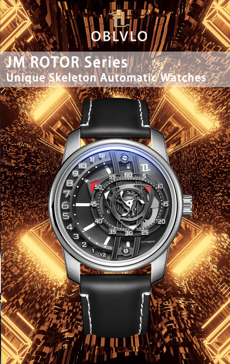 OBLVLO JM ROTOR Series - Mens Unique Skeleton Automatic Watch