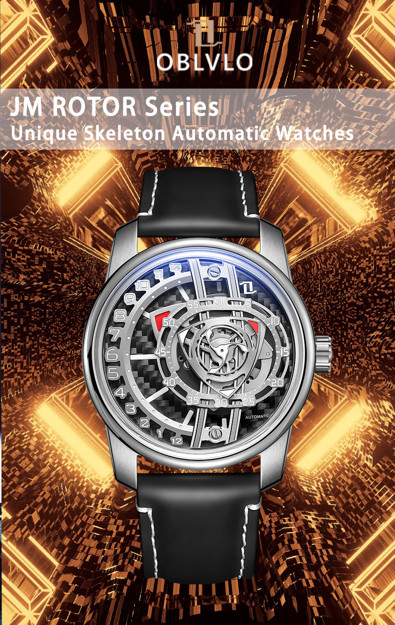 Best Unique Luxury Men's Carbon Fiber Automatic Skeleton Watch - OBLVLO JM ROTOR