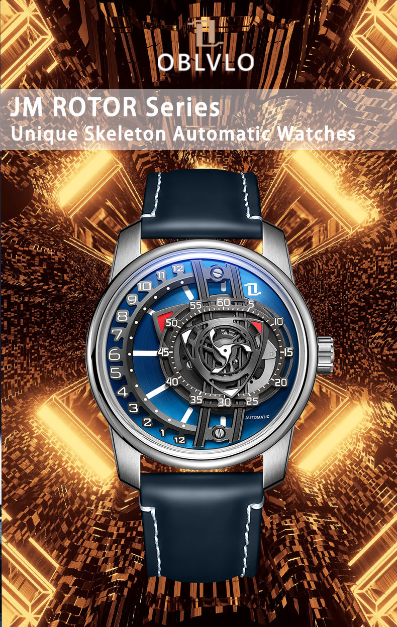 Luxury Men's Automatic Unique Skeleton Watch - OBLVLO JM ROTOR