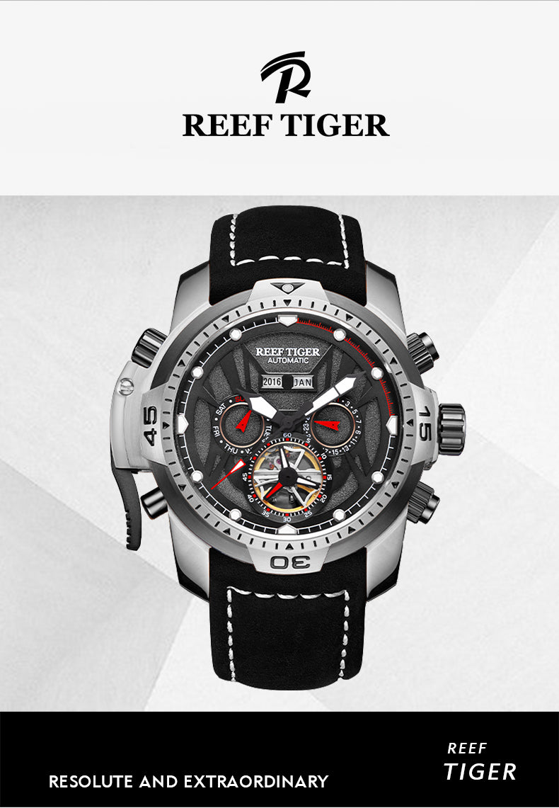 Reef Tiger Aurora Transformers Skeleton Mens Military Automatic Mechanical Sport Watch