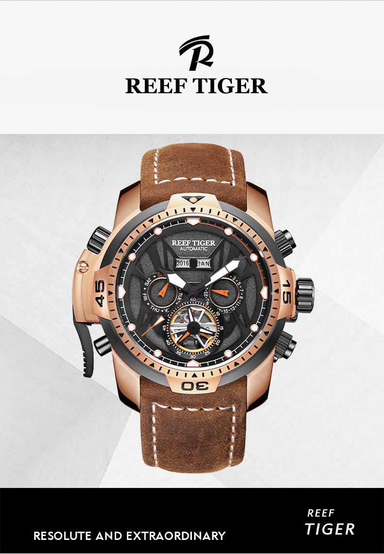 Luxury Rose Gold Reef Tiger Aurora Transformers Military Automatic Watches