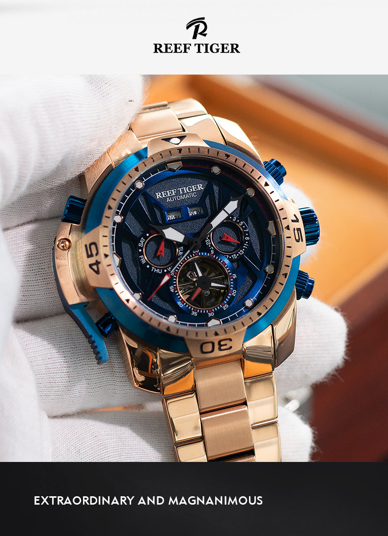 Luxury Reef Tiger Aurora Transformers Rose Gold Military Automatic Wrist Watches