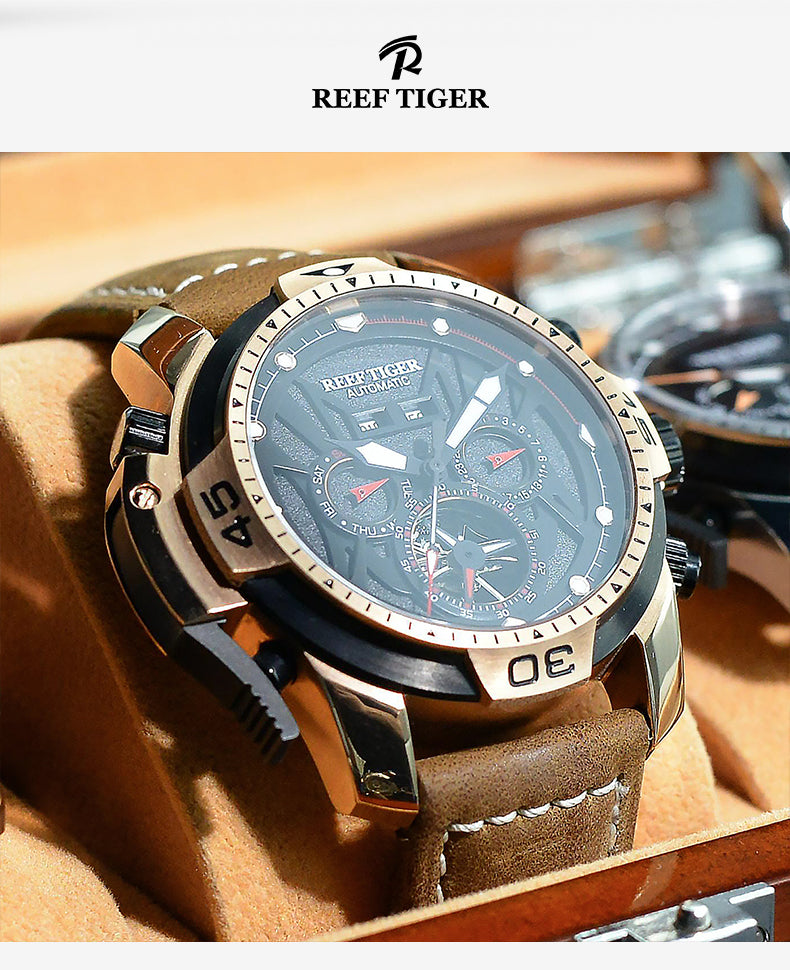 Luxury Rose Gold Reef Tiger Aurora Transformers Military Automatic Watches