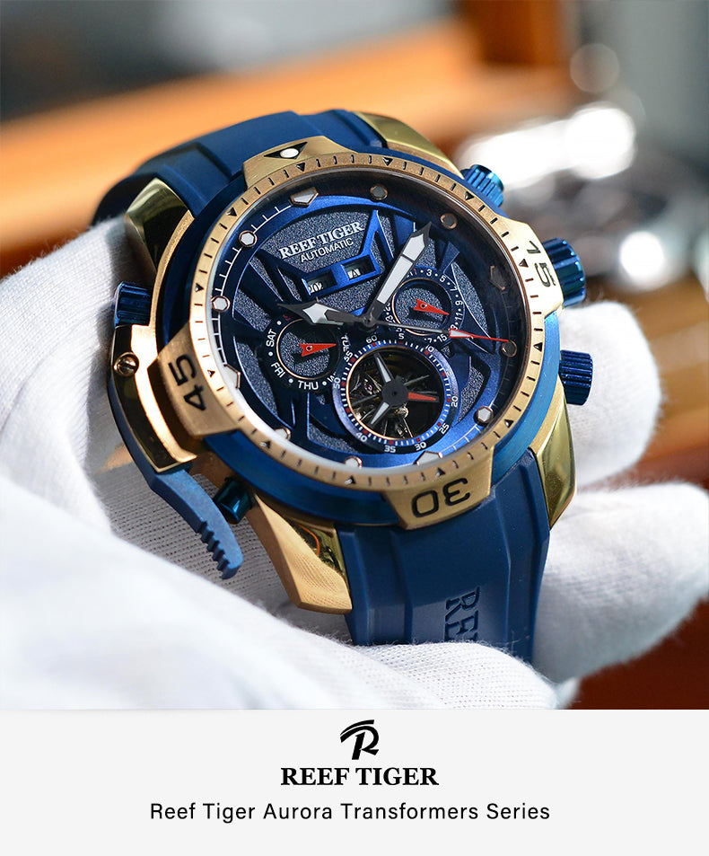 Luxury Reef Tiger Aurora Transformers Rose Gold Military Automatic Wrist Watches